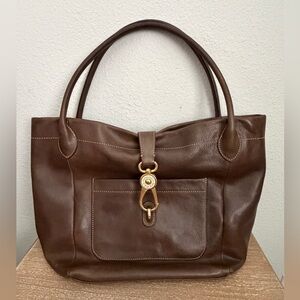 Dooney & Bourke Logo Lock Tote Bag Chocolate Brown Leather Large 17”x12” Purse